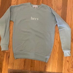 Turquoise sweatshirt.